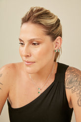 Double Cut Silve Earrings, White Rhodium, Natural Green Agate  + Give Hope Gift